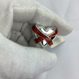 NWT Signed Carolee Rare Silvertone Copper Color Ribbon Heart Brooch Pin